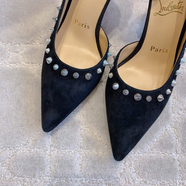 IRIZA PUMPS 85MM IN BLACK SUEDE SILVER SPIKES