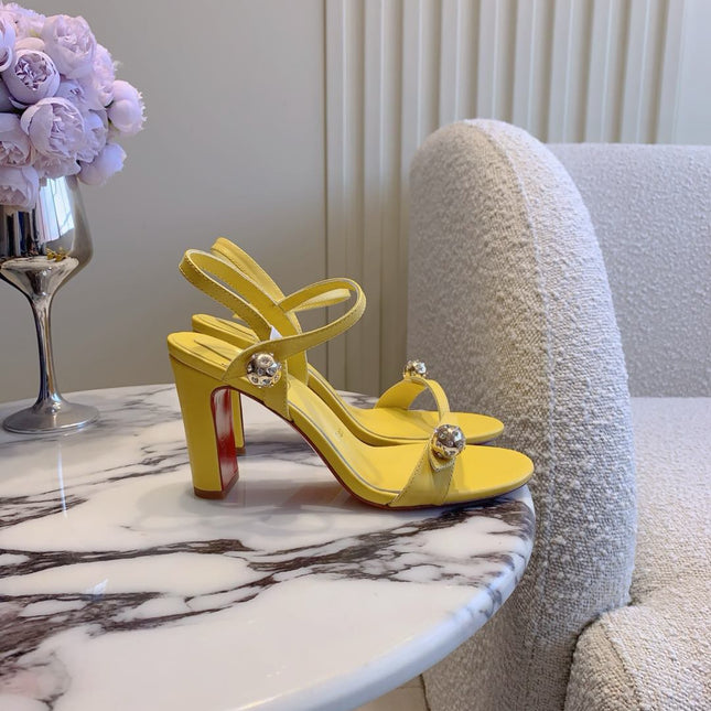 MISS JANE SANDAL 90MM IN YELLOW CALFSKIN EMBELLISHED BALL