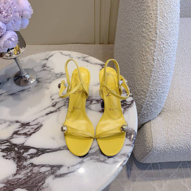 MISS JANE SANDAL 90MM IN YELLOW CALFSKIN EMBELLISHED BALL