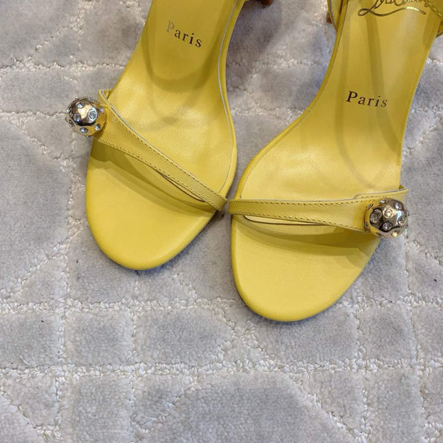 MISS JANE SANDAL 90MM IN YELLOW CALFSKIN EMBELLISHED BALL