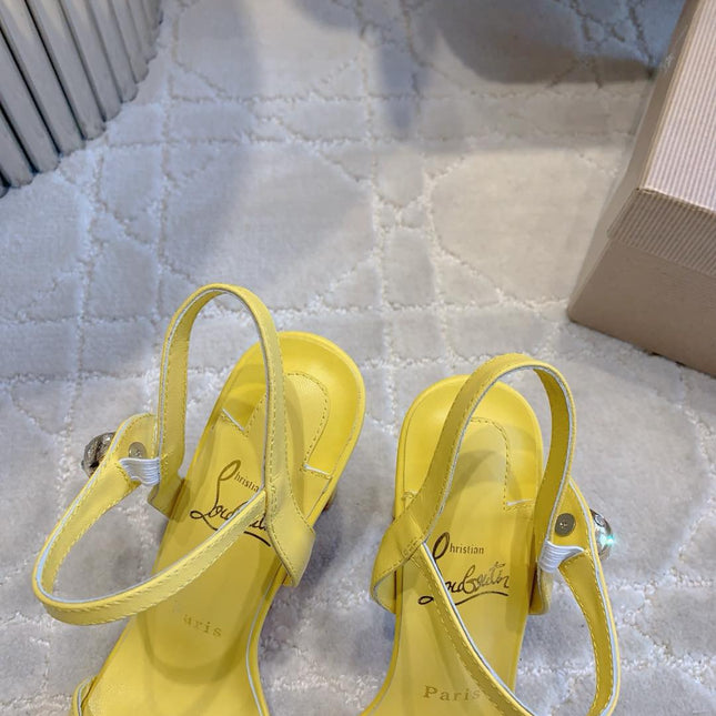 MISS JANE SANDAL 90MM IN YELLOW CALFSKIN EMBELLISHED BALL