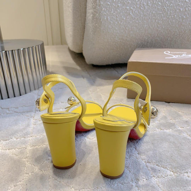 MISS JANE SANDAL 90MM IN YELLOW CALFSKIN EMBELLISHED BALL