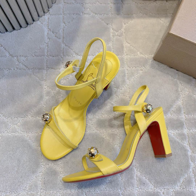 MISS JANE SANDAL 90MM IN YELLOW CALFSKIN EMBELLISHED BALL
