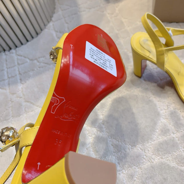 MISS JANE SANDAL 90MM IN YELLOW CALFSKIN EMBELLISHED BALL