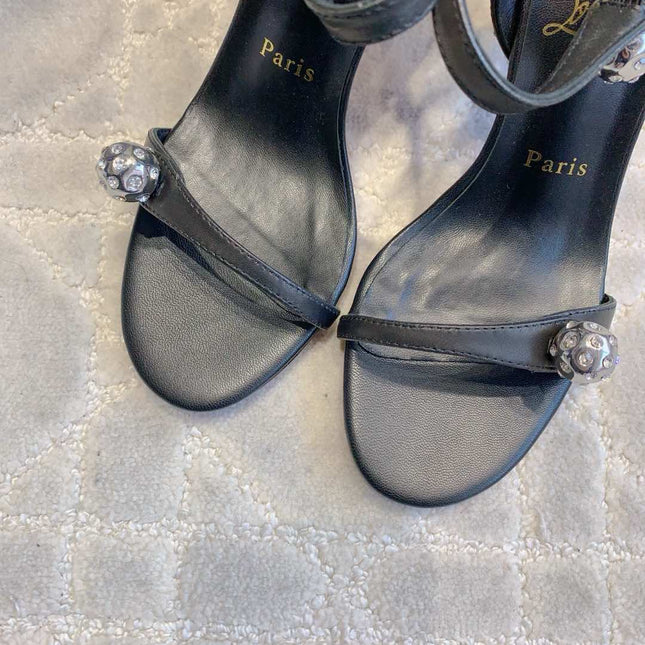 MISS JANE SANDAL 90MM IN BLACK CALFSKIN EMBELLISHED BALL