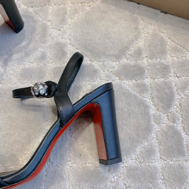 MISS JANE SANDAL 90MM IN BLACK CALFSKIN EMBELLISHED BALL