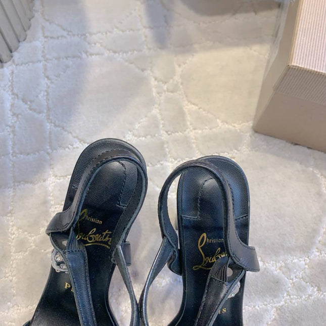 MISS JANE SANDAL 90MM IN BLACK CALFSKIN EMBELLISHED BALL