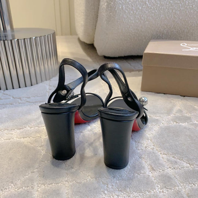 MISS JANE SANDAL 90MM IN BLACK CALFSKIN EMBELLISHED BALL