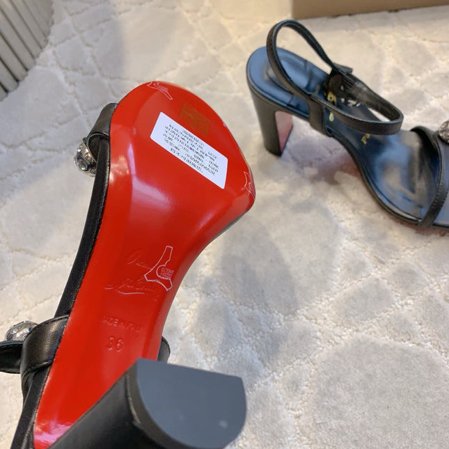 MISS JANE SANDAL 90MM IN BLACK CALFSKIN EMBELLISHED BALL