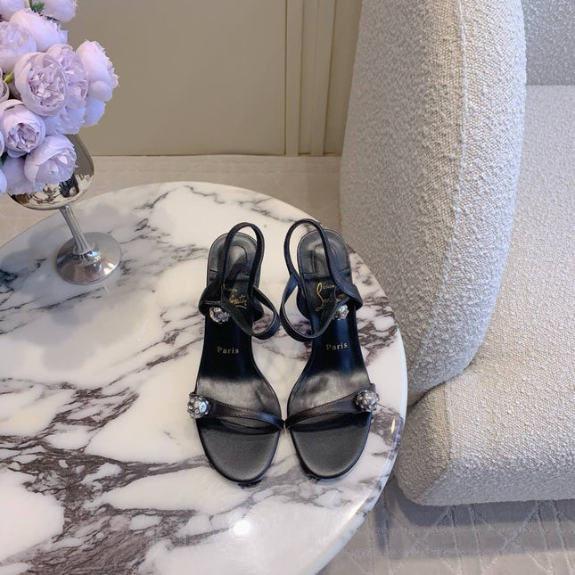 MISS JANE SANDAL 90MM IN BLACK CALFSKIN EMBELLISHED BALL