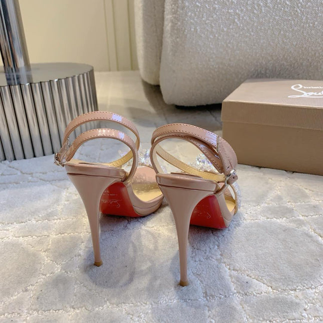 CRYSTAL QUEEN SANDAL 100MM IN NUDE CALFSKIN EMBELLISHED