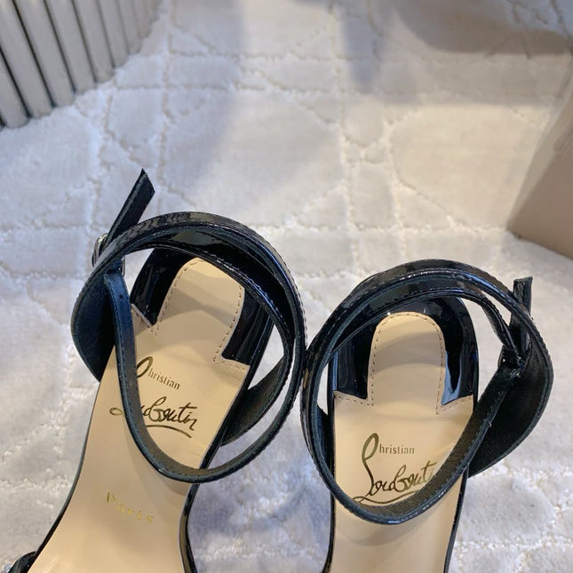 CRYSTAL QUEEN SANDAL 100MM IN BLACK CALFSKIN EMBELLISHED CRYTAL