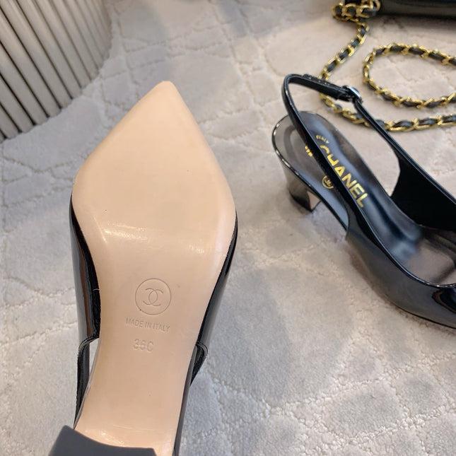 HIGH SLINGBACKS 65 MM IN BLACK PATENT CALFSKIN