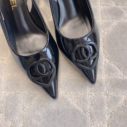 HIGH SLINGBACKS 65 MM IN BLACK PATENT CALFSKIN