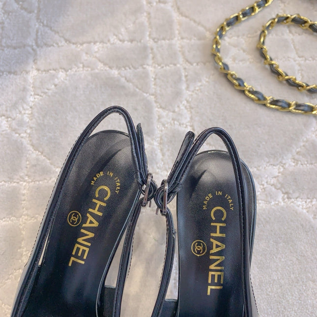 HIGH SLINGBACKS 65 MM IN BLACK PATENT CALFSKIN