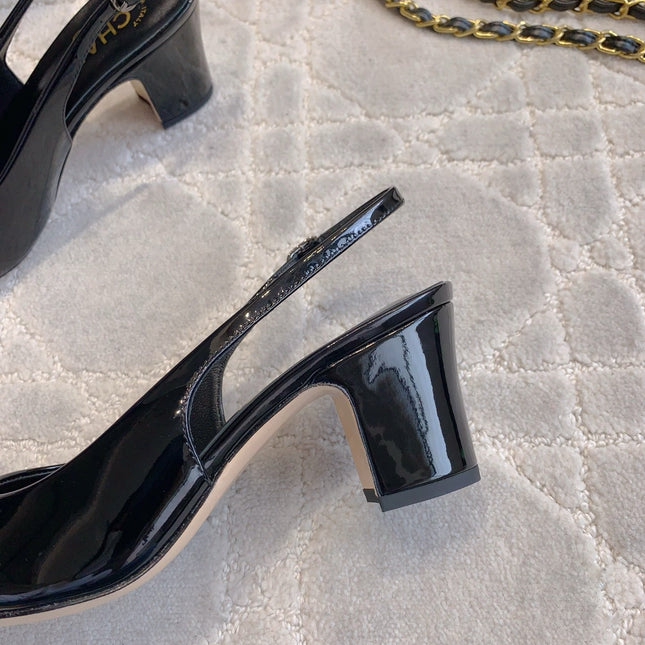 HIGH SLINGBACKS 65 MM IN BLACK PATENT CALFSKIN