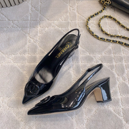 HIGH SLINGBACKS 65 MM IN BLACK PATENT CALFSKIN