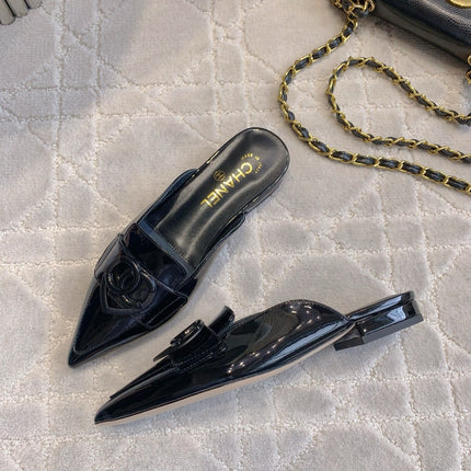 FLAT MULE 2 CM IN BLACK PATENT CALFSKIN