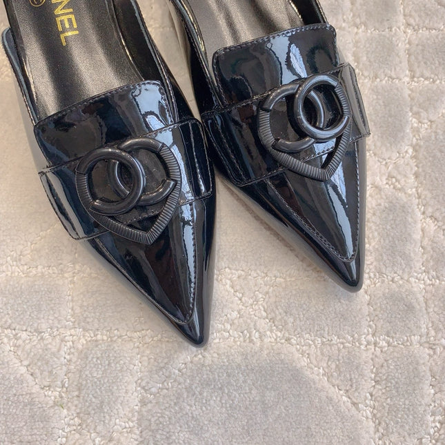 FLAT MULE 2 CM IN BLACK PATENT CALFSKIN