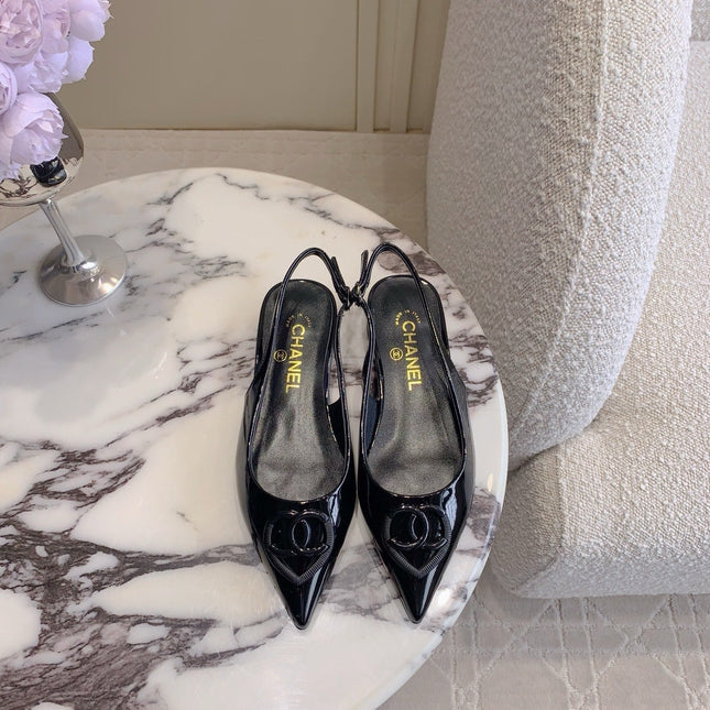 FLAT SLINGBACKS 2 CM IN BLACK PATENT CALFSKIN