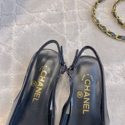 FLAT SLINGBACKS 2 CM IN BLACK PATENT CALFSKIN