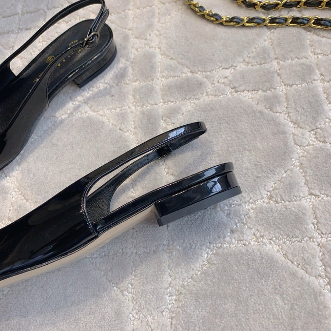 FLAT SLINGBACKS 2 CM IN BLACK PATENT CALFSKIN