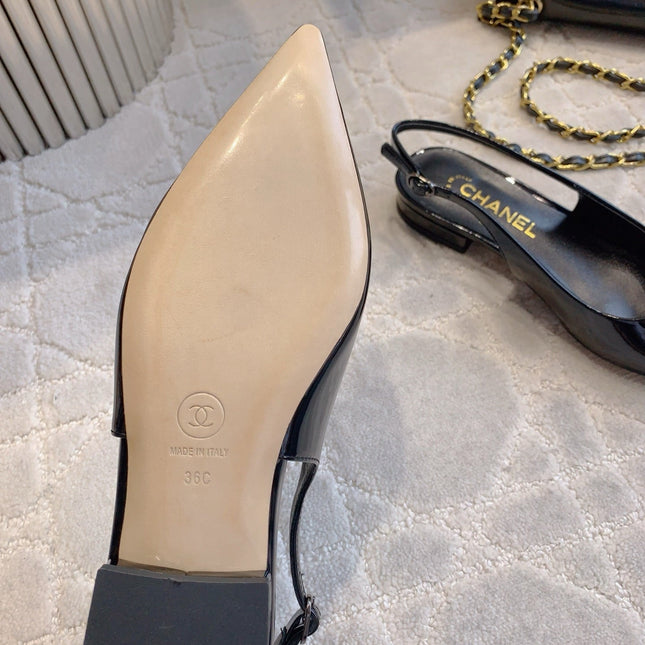 FLAT SLINGBACKS 2 CM IN BLACK PATENT CALFSKIN