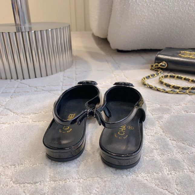 FLAT SLINGBACKS 2 CM IN BLACK PATENT CALFSKIN