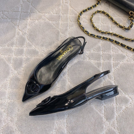 FLAT SLINGBACKS 2 CM IN BLACK PATENT CALFSKIN