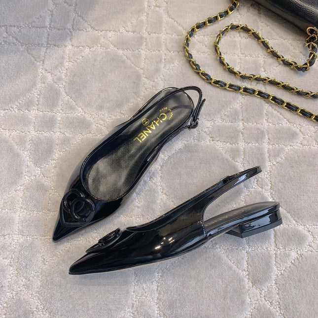 FLAT SLINGBACKS 2 CM IN BLACK PATENT CALFSKIN