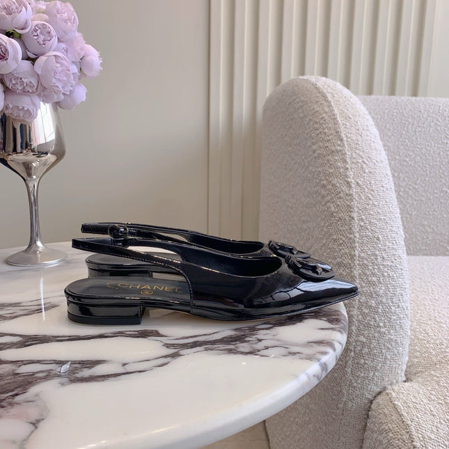 FLAT SLINGBACKS 2 CM IN BLACK PATENT CALFSKIN