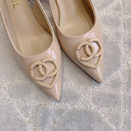 HIGH SLINGBACKS 65 MM IN BEIGE CREAM PATENT CALFSKIN