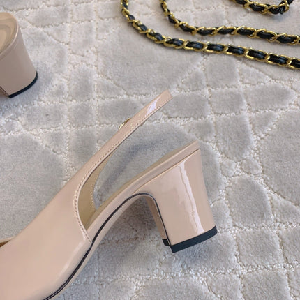 HIGH SLINGBACKS 65 MM IN BEIGE CREAM PATENT CALFSKIN