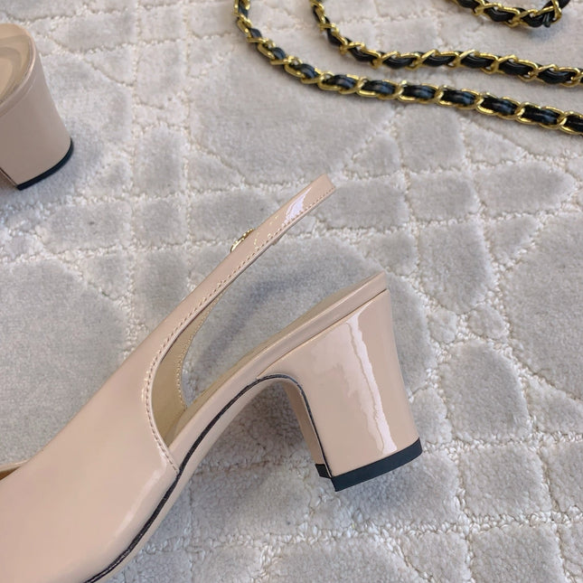 HIGH SLINGBACKS 65 MM IN BEIGE CREAM PATENT CALFSKIN