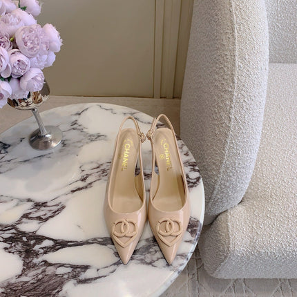 HIGH SLINGBACKS 65 MM IN BEIGE CREAM PATENT CALFSKIN