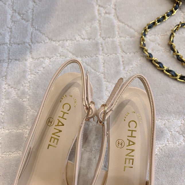 HIGH SLINGBACKS 65 MM IN BEIGE CREAM PATENT CALFSKIN