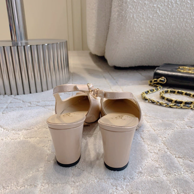 HIGH SLINGBACKS 65 MM IN BEIGE CREAM PATENT CALFSKIN