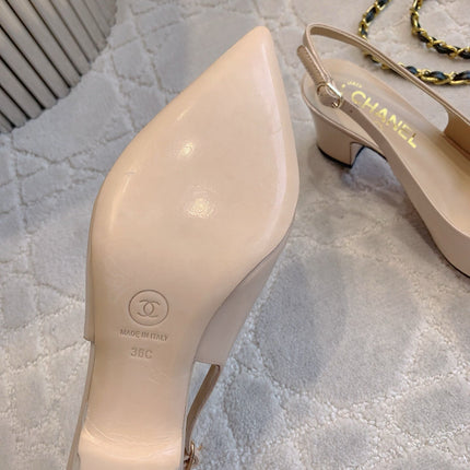 HIGH SLINGBACKS 65 MM IN BEIGE CREAM PATENT CALFSKIN