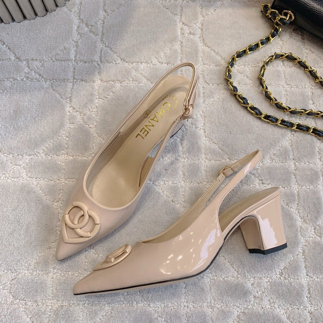 HIGH SLINGBACKS 65 MM IN BEIGE CREAM PATENT CALFSKIN