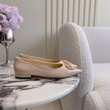 FLAT PUMP 2 CM IN BEIGE CREAM PATENT CALFSKIN