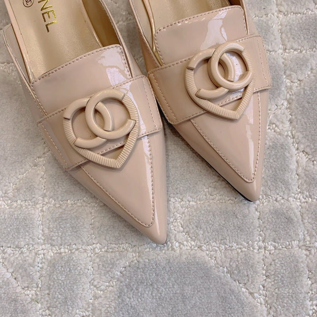 FLAT MULE 2 CM IN BEIGE CREAM PATENT CALFSKIN