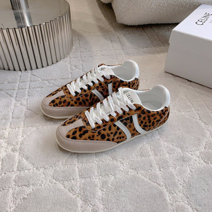 CELINE 25S JOGGER LOW LACE UP SNEAKER IN LEOPARD PRINT CALFSKIN AND SUEDE