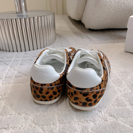 CELINE 25S JOGGER LOW LACE UP SNEAKER IN LEOPARD PRINT CALFSKIN AND SUEDE