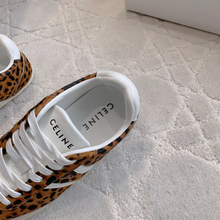 CELINE 25S JOGGER LOW LACE UP SNEAKER IN LEOPARD PRINT CALFSKIN AND SUEDE