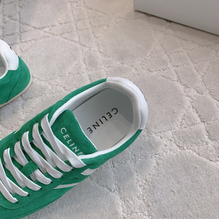 CELINE 25S JOGGER LOW LACE UP SNEAKER IN DEEP TEAL CALFSKIN AND SUEDE