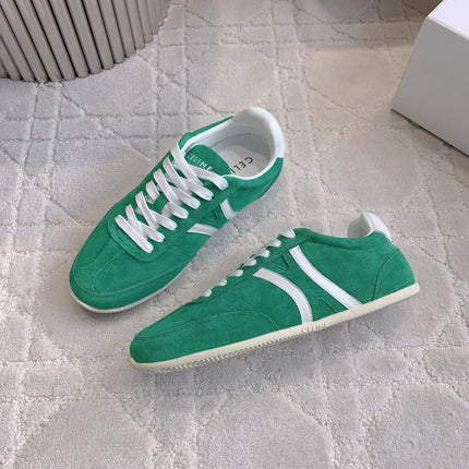 CELINE 25S JOGGER LOW LACE UP SNEAKER IN DEEP TEAL CALFSKIN AND SUEDE