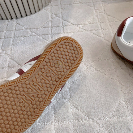 CELINE 25S JOGGER LOW LACE UP SNEAKER IN WHITE BEIGE RED CALFSKIN AND SUEDE