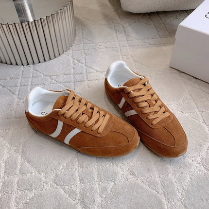 CELINE 25S JOGGER LOW LACE UP SNEAKER IN RUST BROWN CALFSKIN AND SUEDE