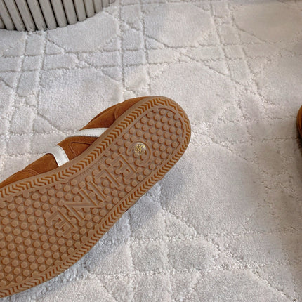 CELINE 25S JOGGER LOW LACE UP SNEAKER IN RUST BROWN CALFSKIN AND SUEDE