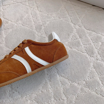 CELINE 25S JOGGER LOW LACE UP SNEAKER IN RUST BROWN CALFSKIN AND SUEDE